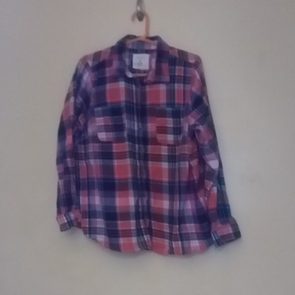 Vivid Madras Plaid Button-Up Shirt, size 1X